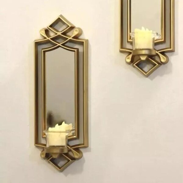 2 Pcs Fancy Wall Mirror & Candle Stand Décor For Home & Office - Image 3