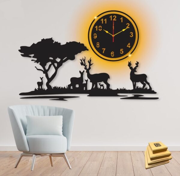 3D Jungle Wooden Wall Clock With Light Wooden Wall Clock