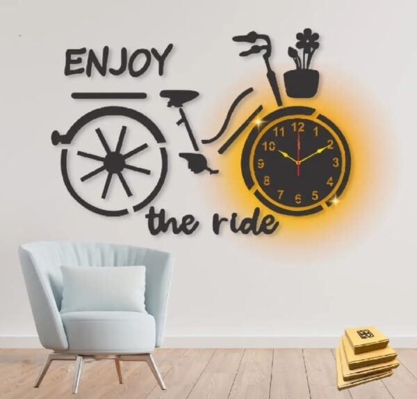 Enjoy The Ride Bicycle Style Wooden Clock With Light 3d Wall Clock