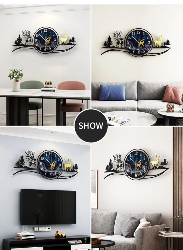 Forest Figure Deer 3d Wood Wall Clock Blue Jungle With Light Fancy Clocks For Bedroom And Drawing Room(with Light) - Image 3
