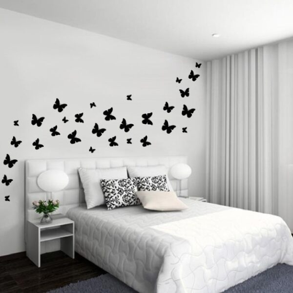 Pack Of 30 Sticker Butterflies | Matte Black Vinyl (random Sizes) Wall Decor, Wall Art